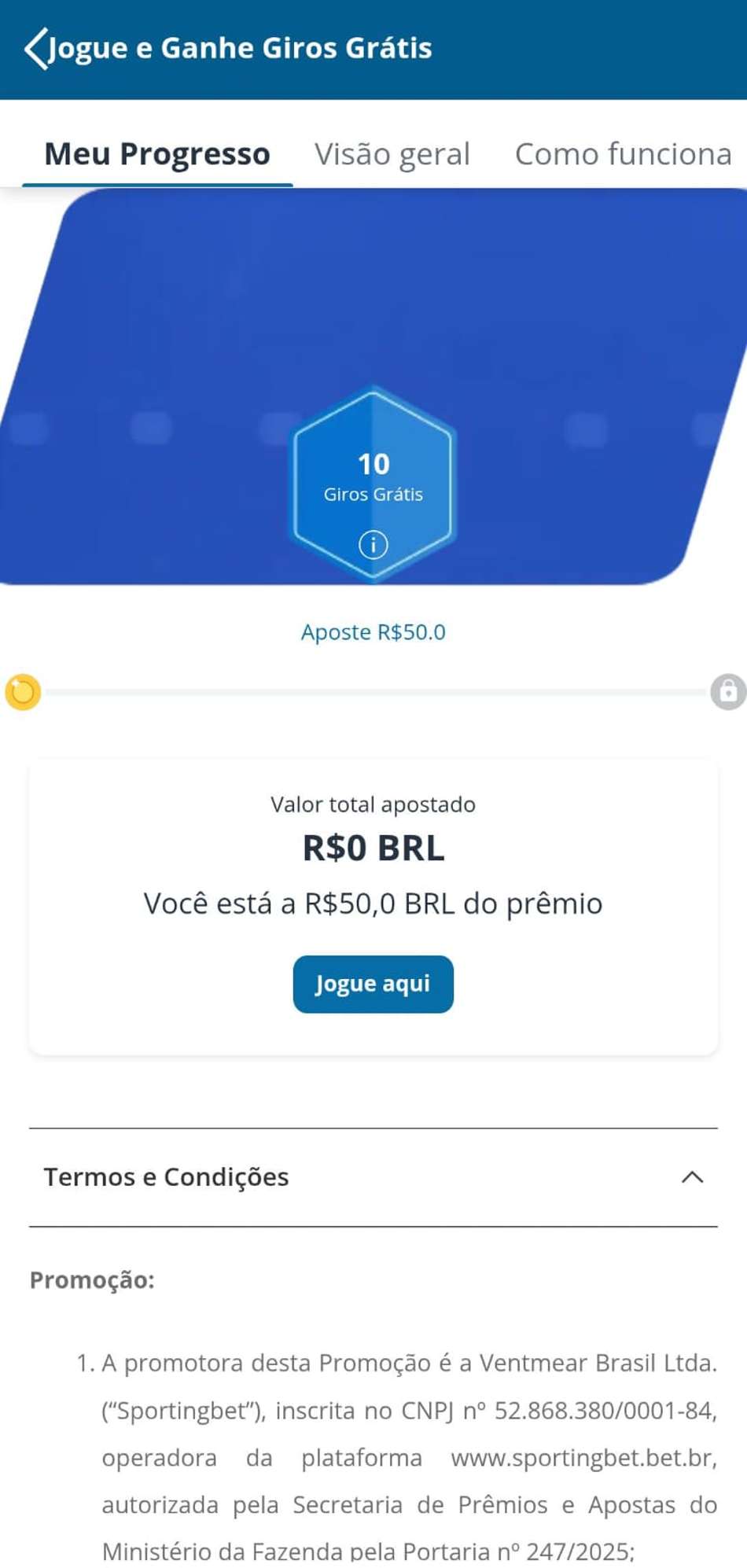 Captura de tela do Clube Sportingbet com a missão de apostas com recompensas em rodadas grátis.