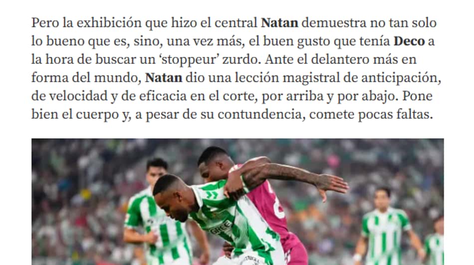 Trecho do texto do Mundo Deportivo elogiando Natan