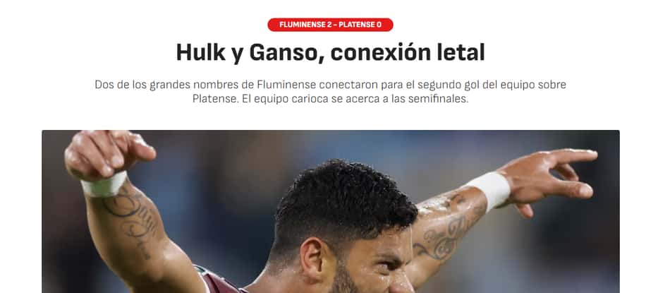 Manchete do Diario AS sobre as atuações de Hulk e Ganso