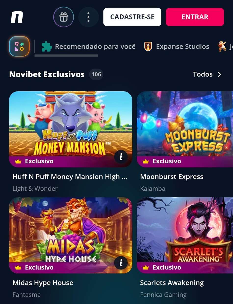 Captura de tela dos jogos exclusivos do cassino Novibet.
