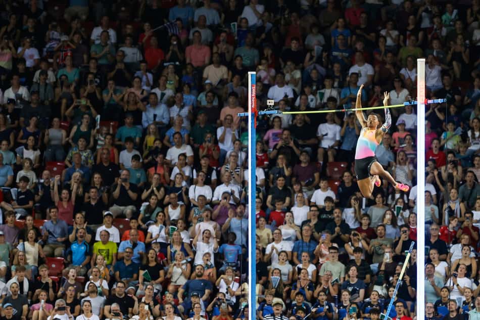 O salto do grego Manolo Karalis na final da Diamond League 2026, em Bruxelas