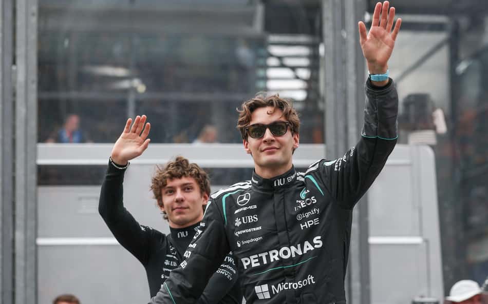 Kimi Antonelli e George Russell em GP da Austrália na F1 2026 (Foto: Sports Press Photo / Sports Press Photo/Fotoarena/Folhapress)
