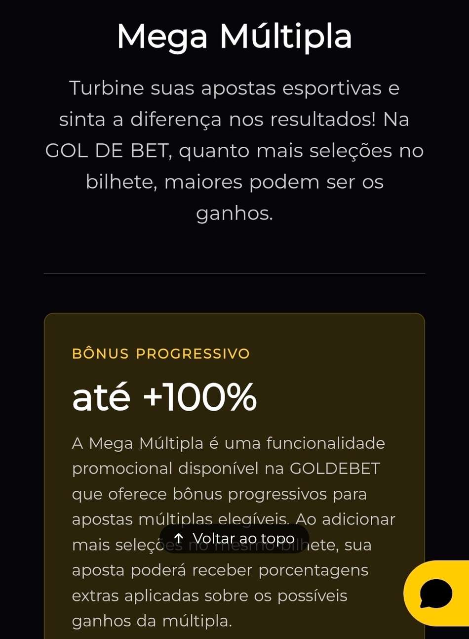 Captura de tela da Mega Múltipla da Gol de Bet exibindo detalhes do funcionamento da promoção das apostas esportivas.
