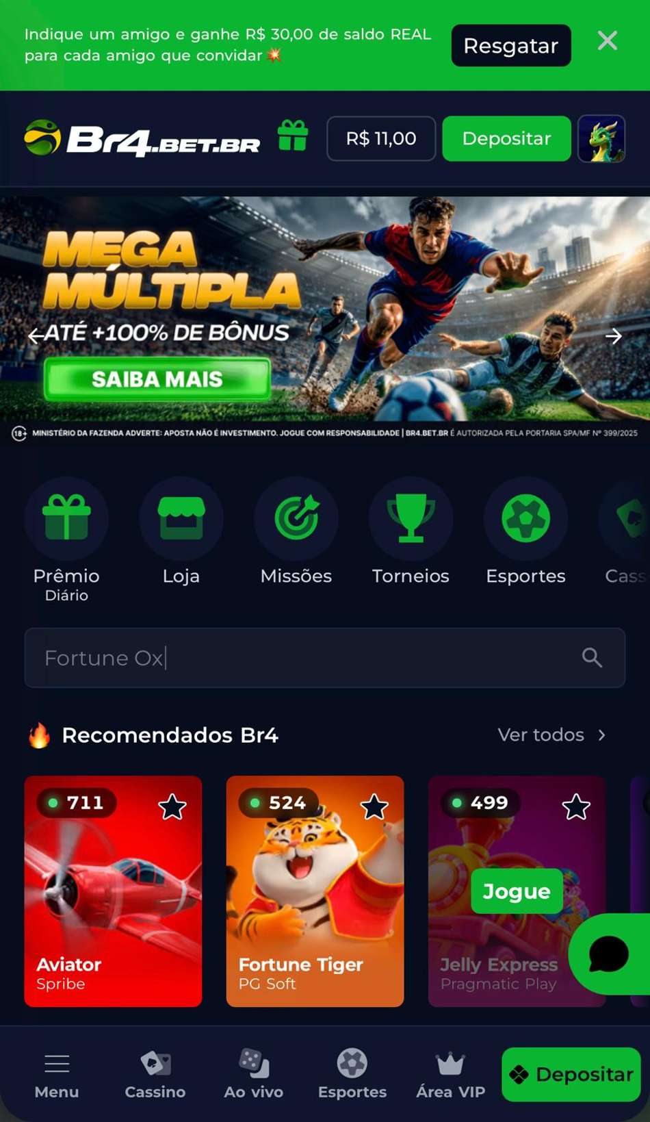 Captura da tela inicial da BR4BET, uma das melhores casas de apostas do Brasil.
