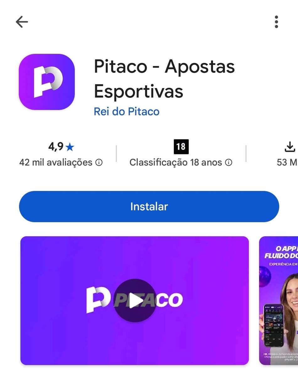 Captura de tela do aplicativo da Pitaco na Play Store com o botão de instalação visível.