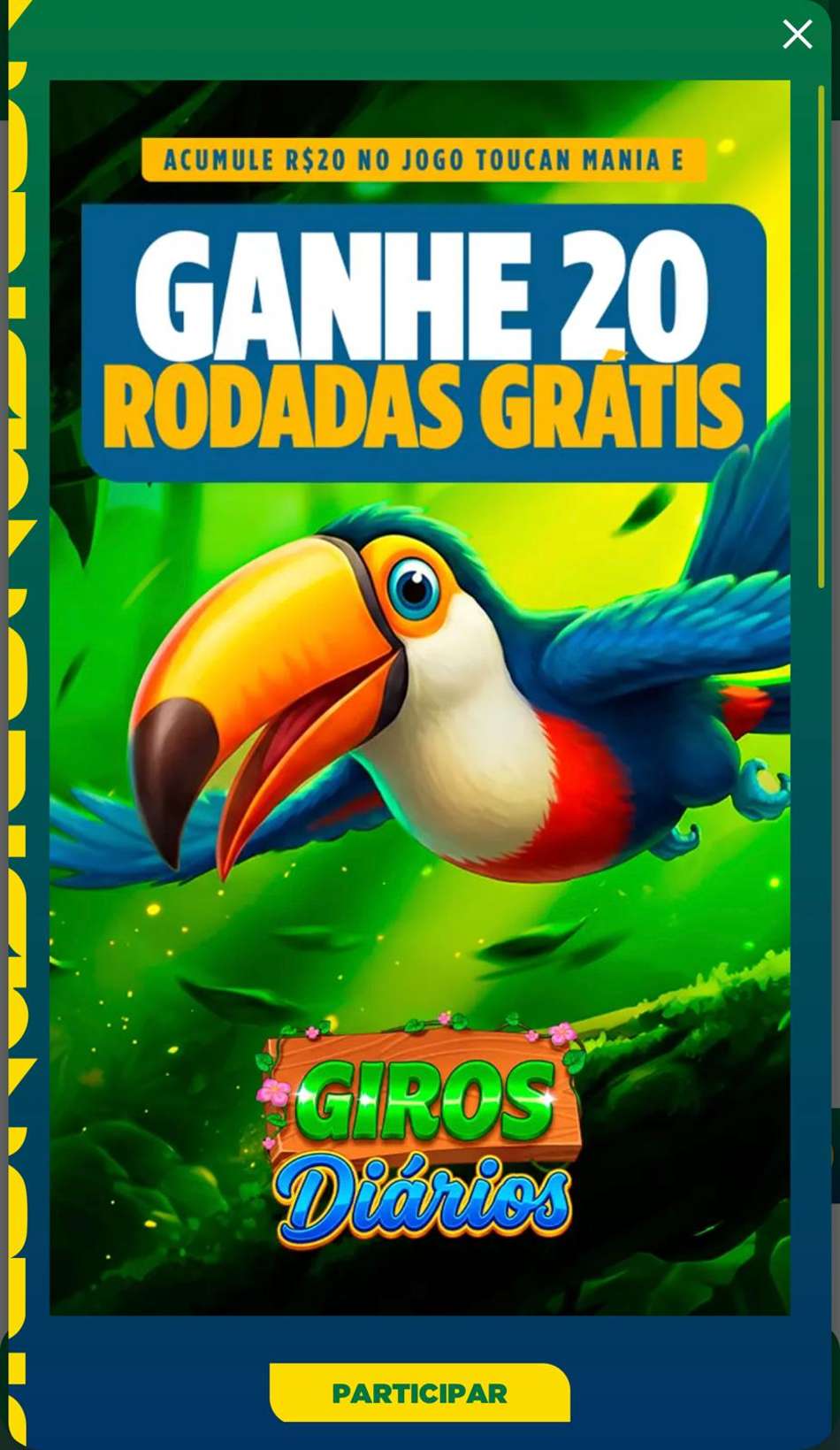 Captura de tela da campanha com rodadas grátis na Brasil Bet.