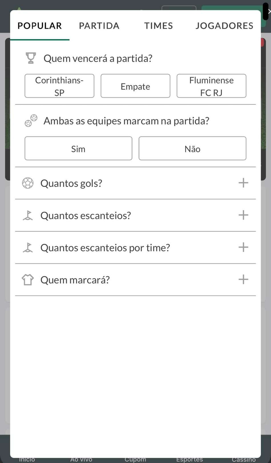 Captura de tela do Criar Aposta na plataforma de 1 real Casa de Apostas.