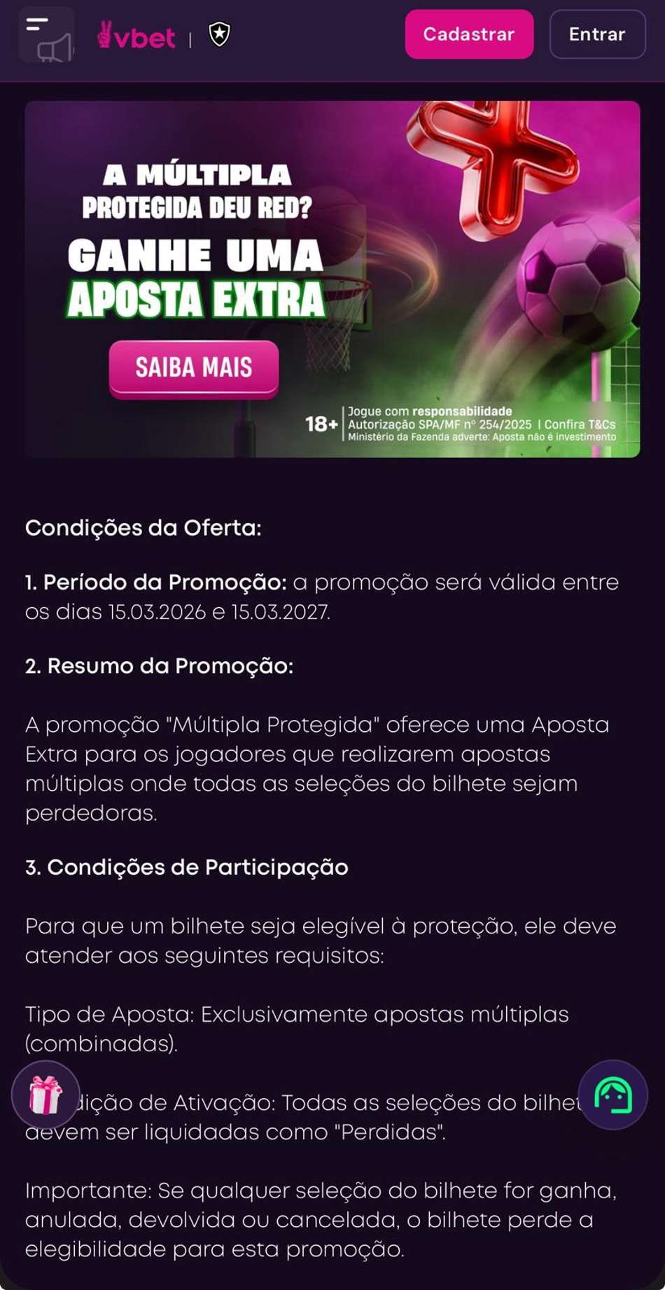 Captura de tela da plataforma com bônus grátis Vbet.