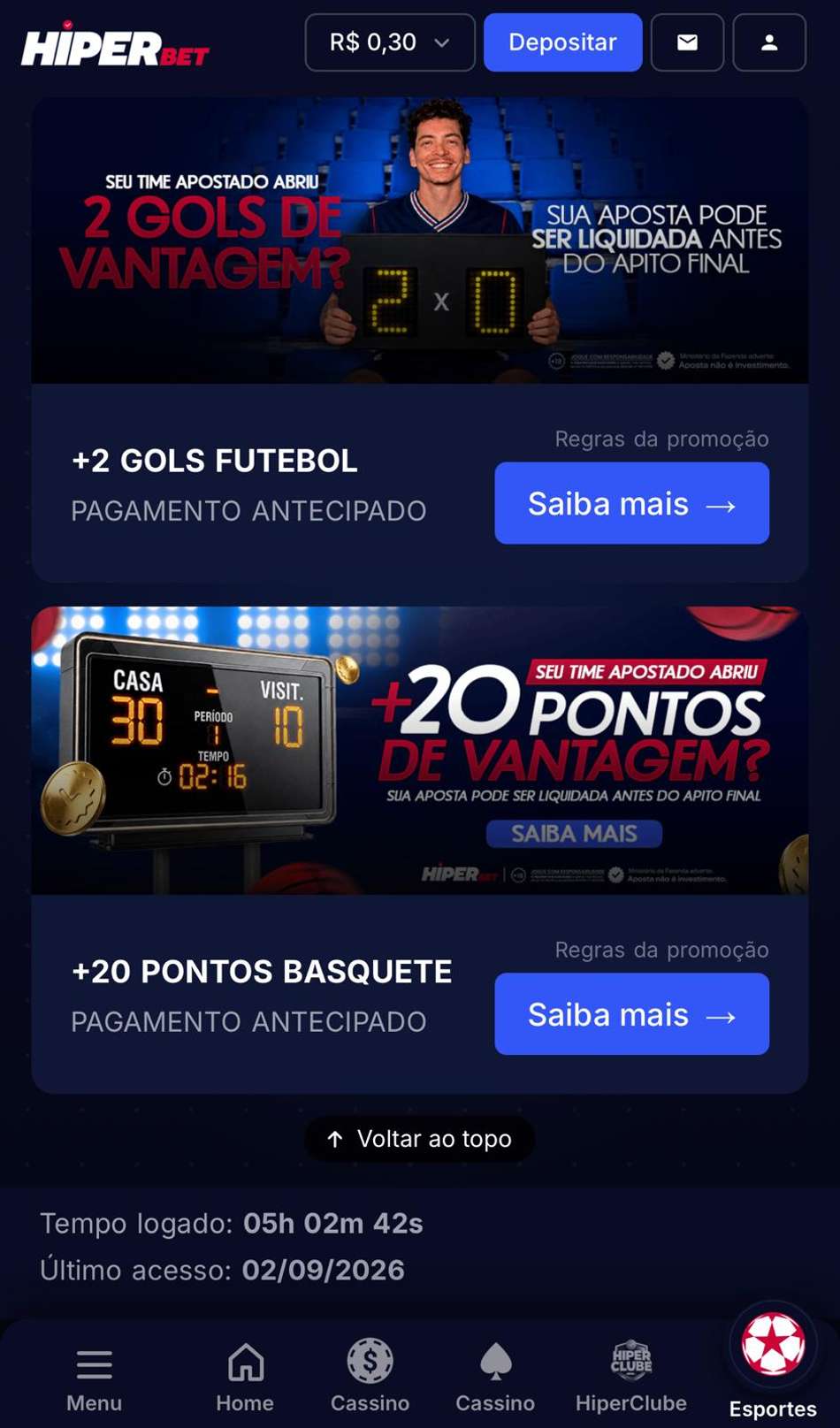 Captura de tela da Hiperbet exibe o Pagamento Antecipado na plataforma que mais paga Hiperbet.