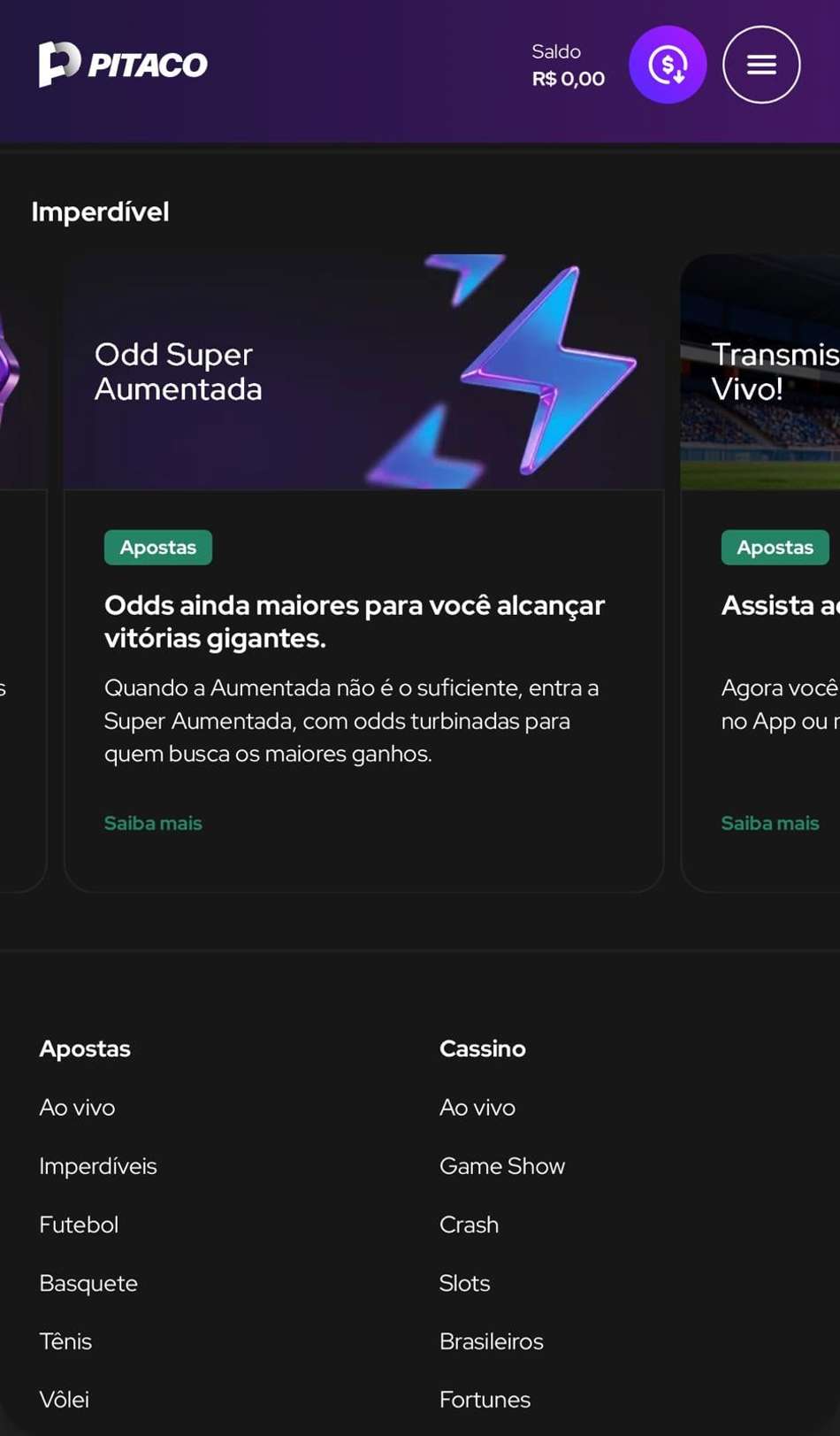 Captura de tela da plataforma que mais paga Pitaco com Odd Super Aumentada.