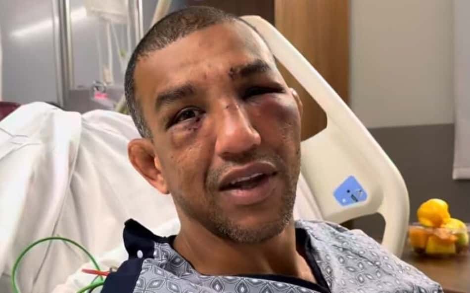 Do hospital e com o rosto inchado, o lutador brasileiro Raoni Barcelos fala em vídeo direcionado a fãs preocupados com seu estado de saúde
