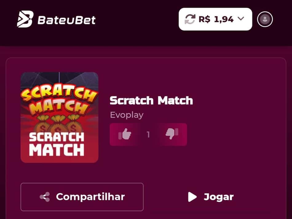 Captura de tela do Scratch Match no cassino Bateubet.