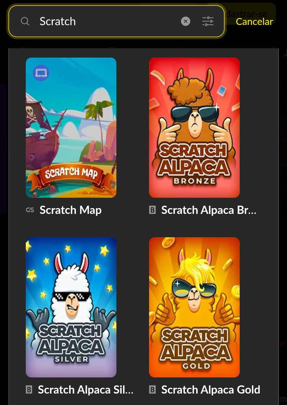 Captura de tela dos jogos de raspadinha na BetBoom.