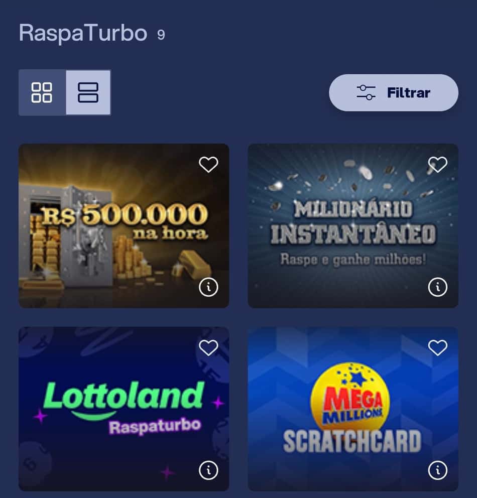 Captura de tela das raspadinhas da Lottoland.