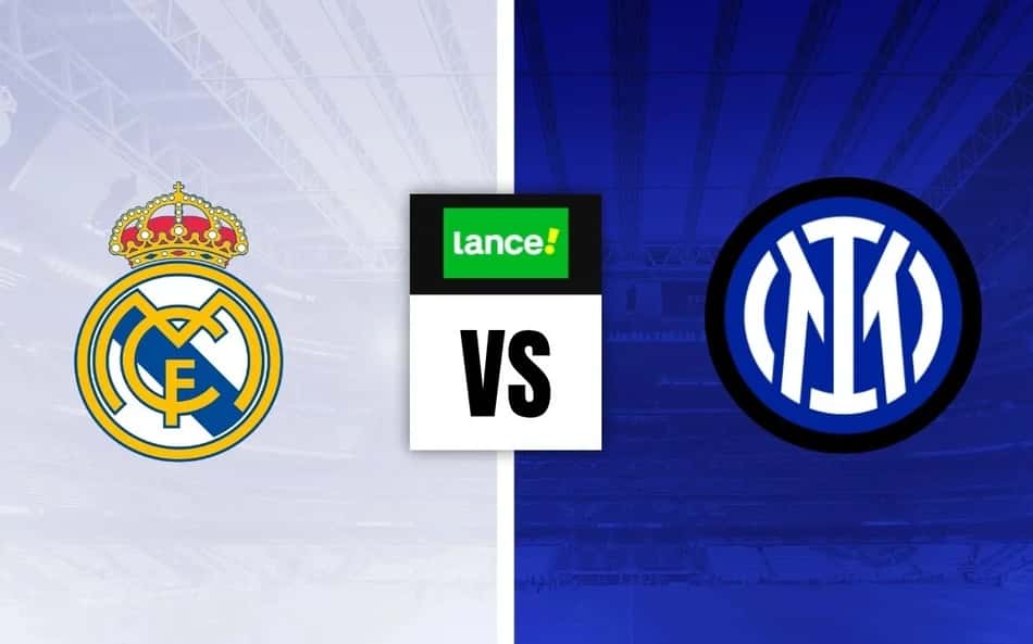 Escudos de Real Madrid x Inter de Milão com símbolo do Lance