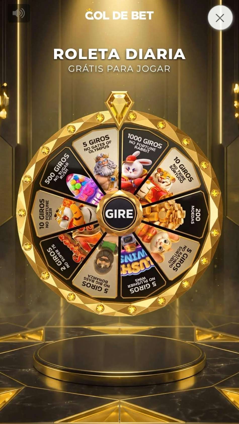 Captura de tela da Roleta Diária da Gol de Bet exibindo os prêmios do mini-game.