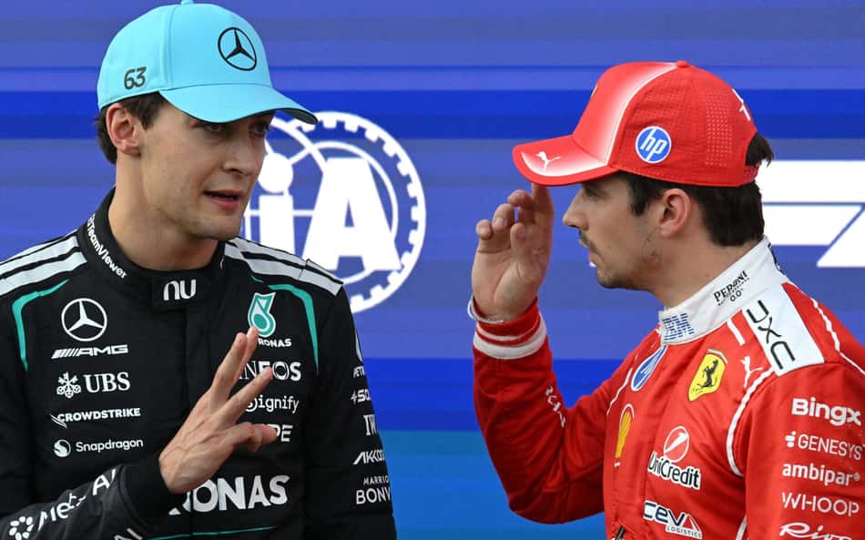 George Russell e Charles Leclerc conversam após classificação no GP do Azerbaijão pela F1 2026
