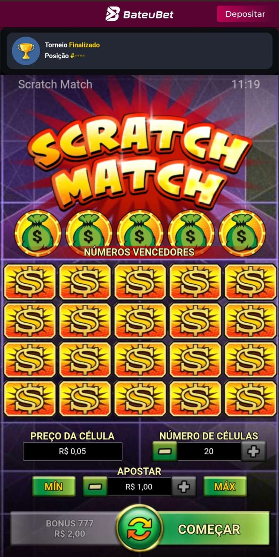 Captura de tela do Scratch Match na Bateubet.