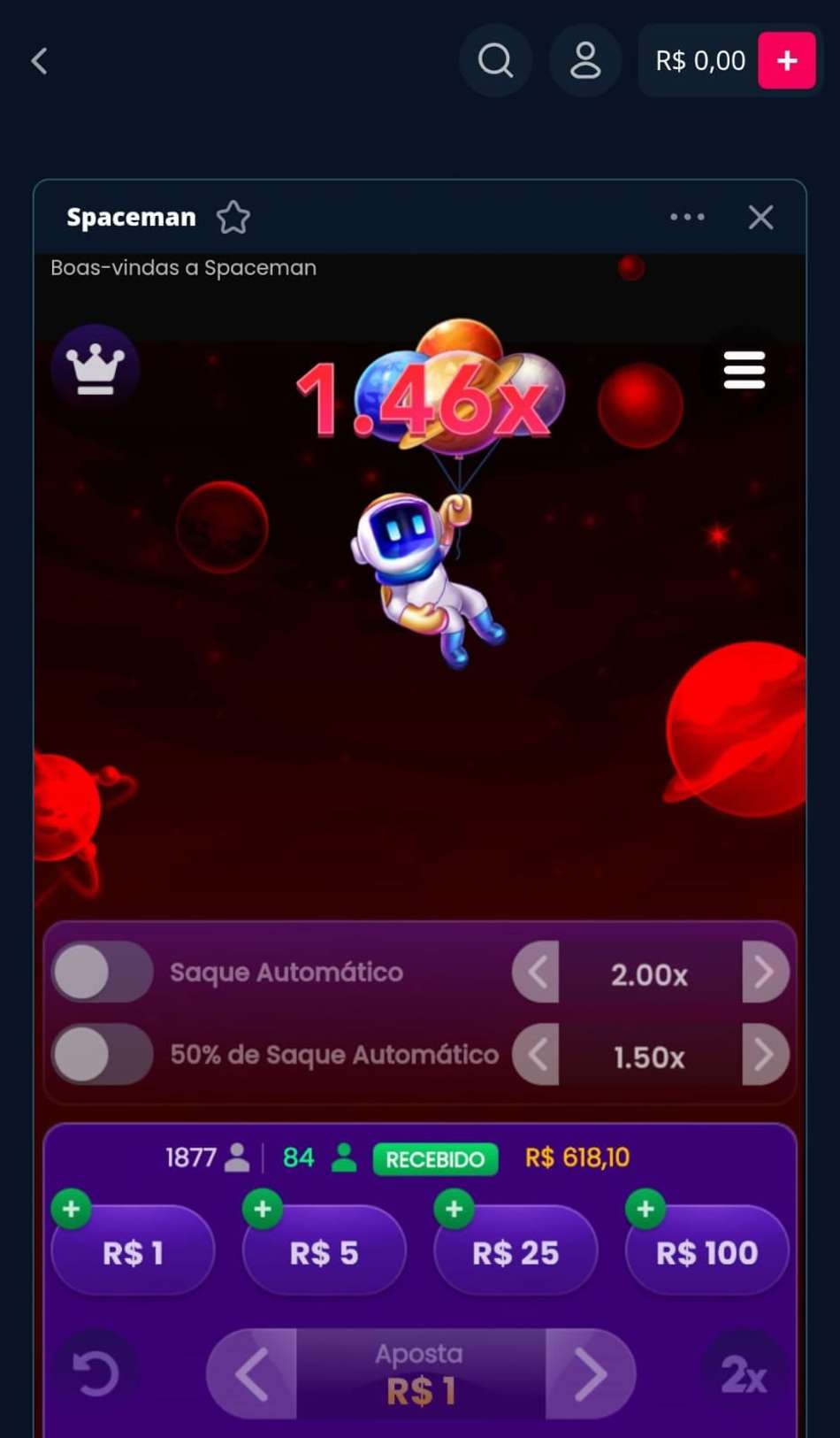 Captura de tela do crash game Spaceman na Novibet.