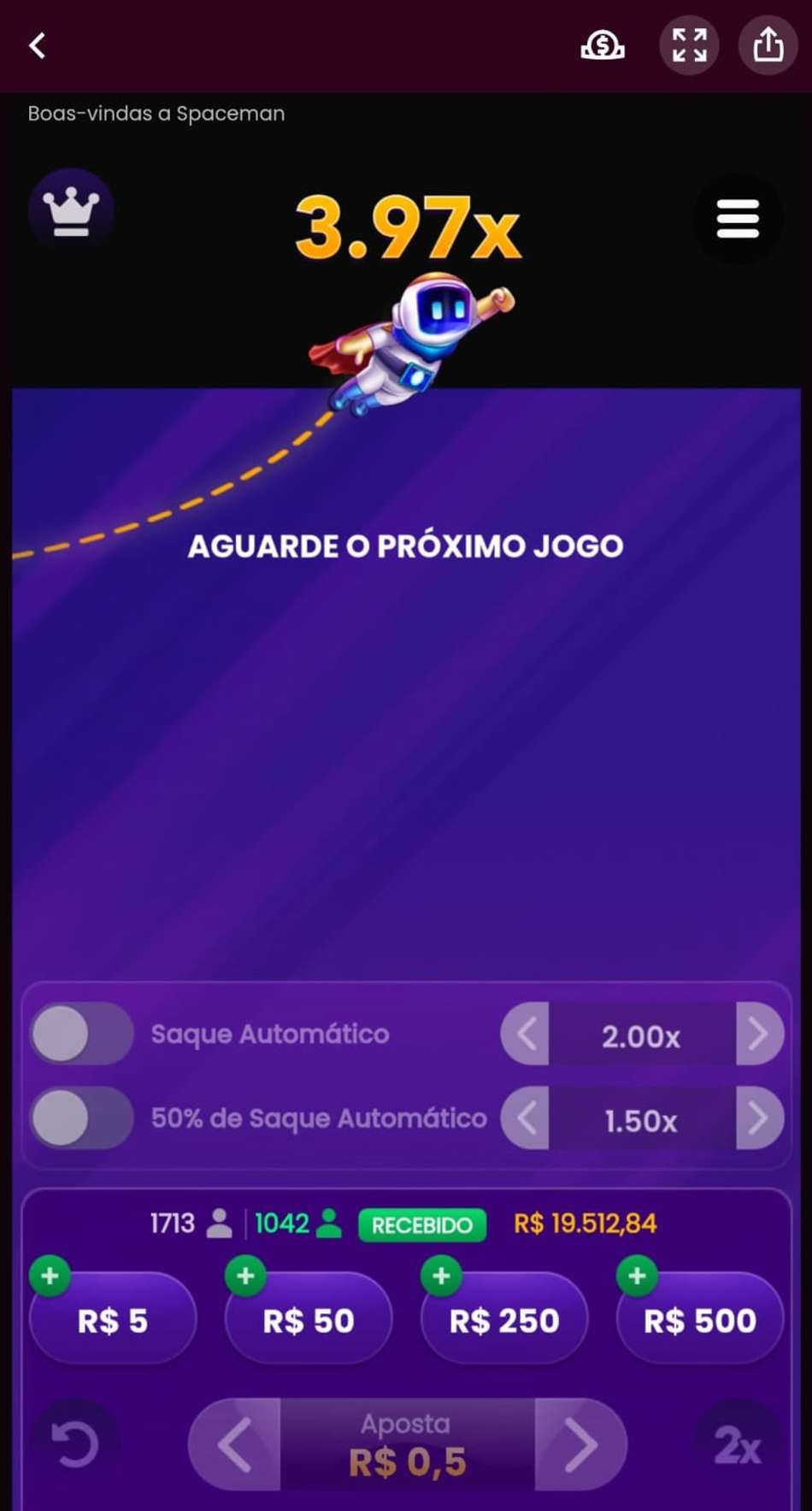 Captura de tela do crash game Spaceman na Superbet.