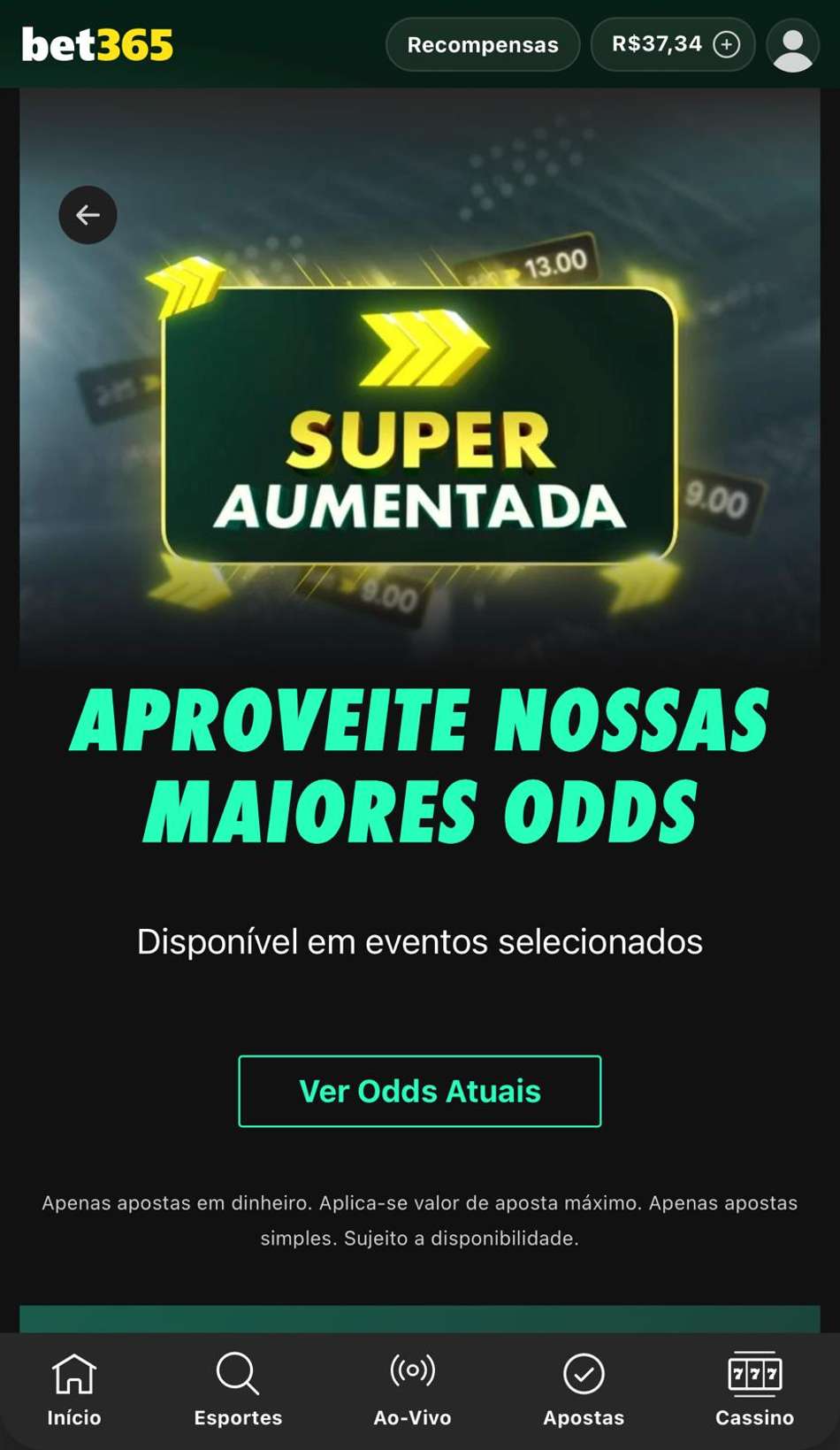 Captura de tela da Super Aumentada na bet365.