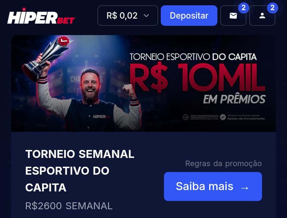 Captura de tela do site de apostas Hiperbet.