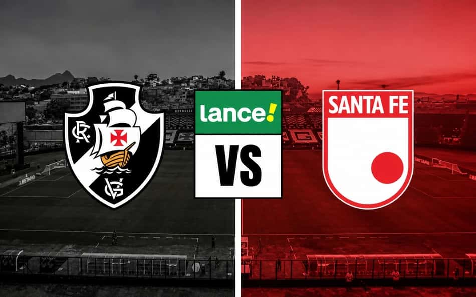 Escudos de Vasco x Santa Fe com símbolo do Lance para palpites de futebol