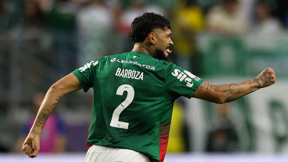 Alexander Barboza celebra o primeiro gol do Palmeiras sobre o Corinthians
