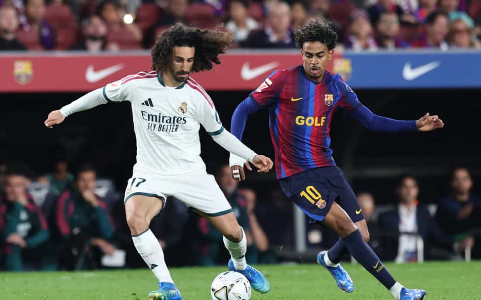 Campeões do mundo pela Espanha, Cucurella e Lamine Yamal em ação no clássico entre Real Madrid e Barcelona