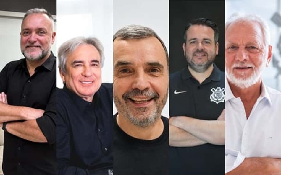 Cinco candidatos do Corinthians em retrato coletivo.