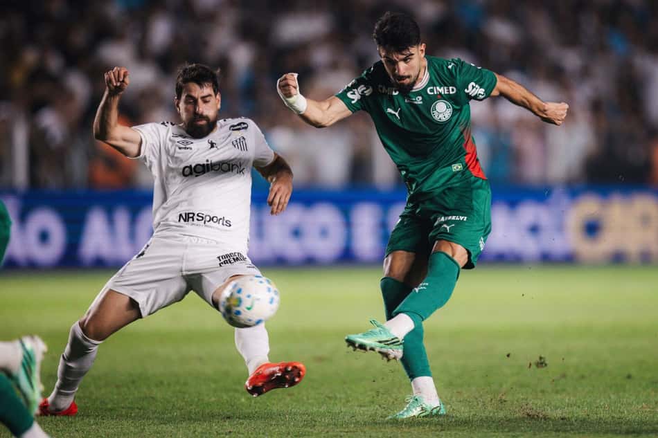 Confronto Santos e Palmeiras foi marcado por diversos momentos de discussão entre atletas (Foto: Guilherme Veiga/PxImages/FolhaPress)