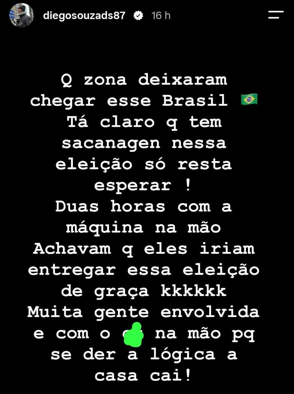 Diego Souza lamentou a derrota de Flávio Bolsonaro nas urnas