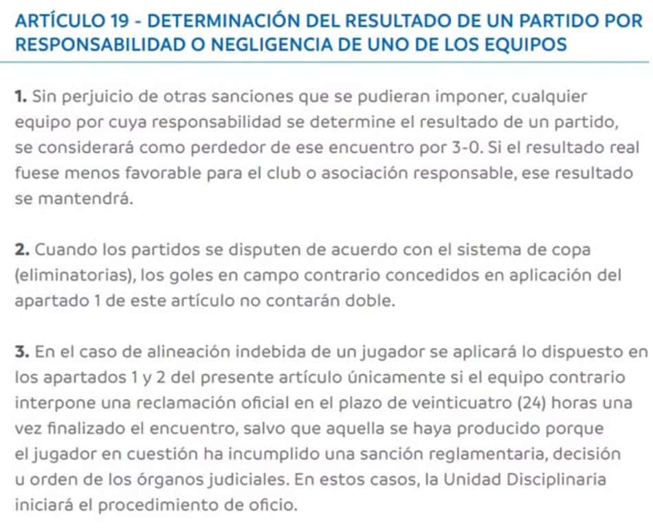 Arquivo: Flamenp Recorrer Alt Texto: Texto Legal em Espanhol Sobre Resultados de Partidas por Responsabilidade e Culpa.