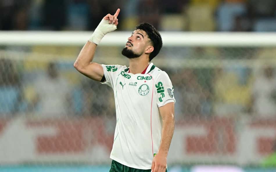 Flaco López comemora o gol marcado pelo Palmeiras sobre o Fluminense pela semifinal da Libertadores