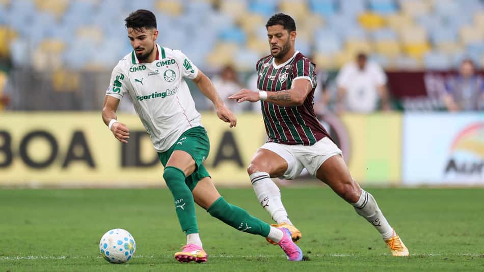 Flaco López e Hulk no duelo entre Palmeiras e Fluminense (Foto: Cesar Greco/Palmeiras)