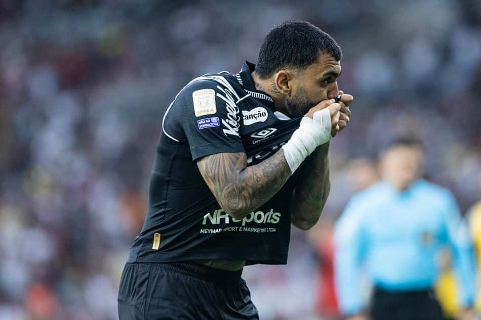 Gabigol beija a camisa do Santos depois do gol diante do Fluminense (Foto: Reinaldo Campos/ Santos F.C.)