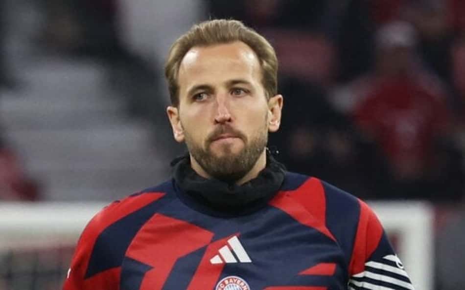 Harry Kane em aquecimento com o Bayern de Munique antes da partida