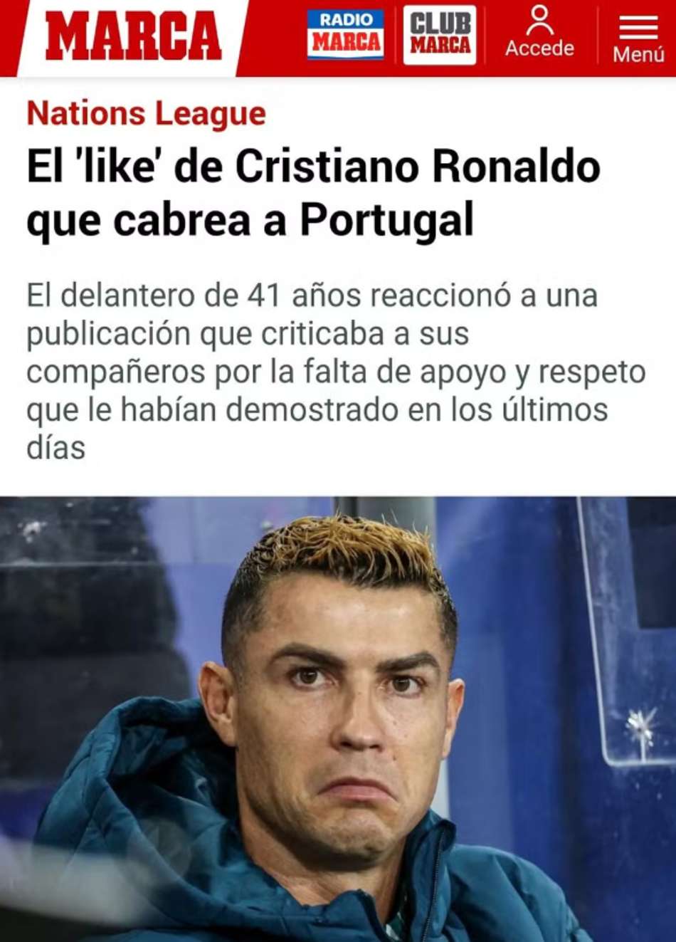 Jornal Marca repercute curtida de Cristiano Ronaldo