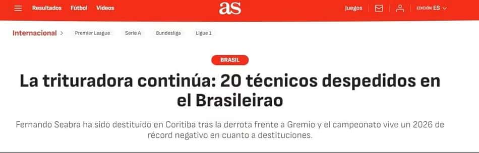 Jornal europeu comenta demissões do Brasileirão (Foto: Reprodução)