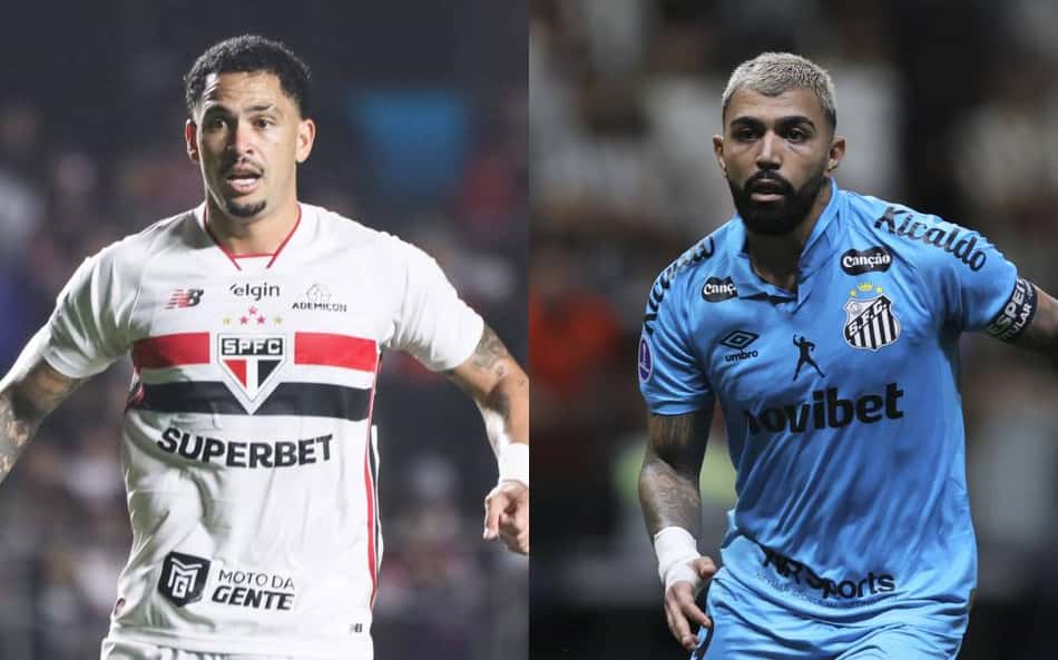 Luciano e Gabigol em ação por São Paulo e Santos, respectivamente