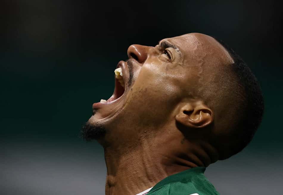 Marlon Freitas celebra o gol que levou o Palmeiras a final da libertadores