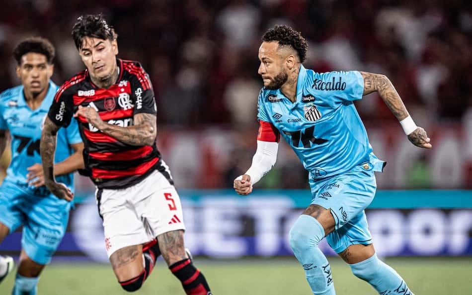 Pulgar e Neymar em partida entre Flamengo e Santos em 2025