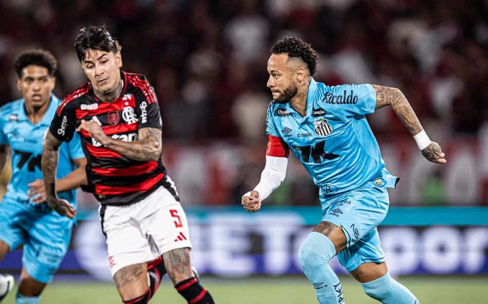 Pulgar e Neymar em partida entre Flamengo e Santos em 2025