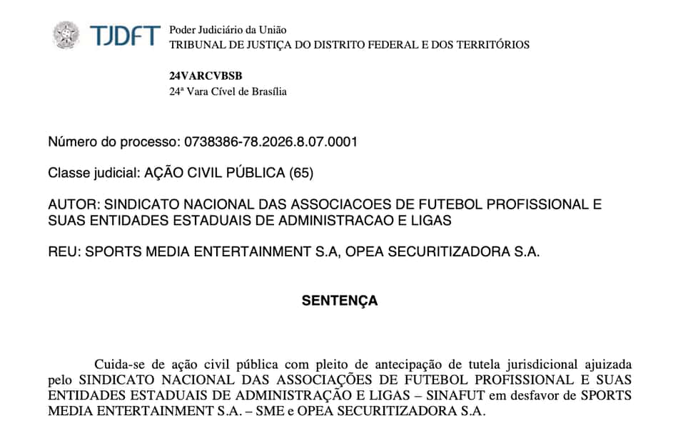Justiça do DF extingue Ação Civil Pública do Sinafut por falta de legitimidade (Reprodução)
