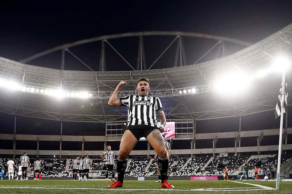 Tiquinho Soares comemora gol marcado pelo Botafogo contra a Chapecoense, pelo Brasileirão