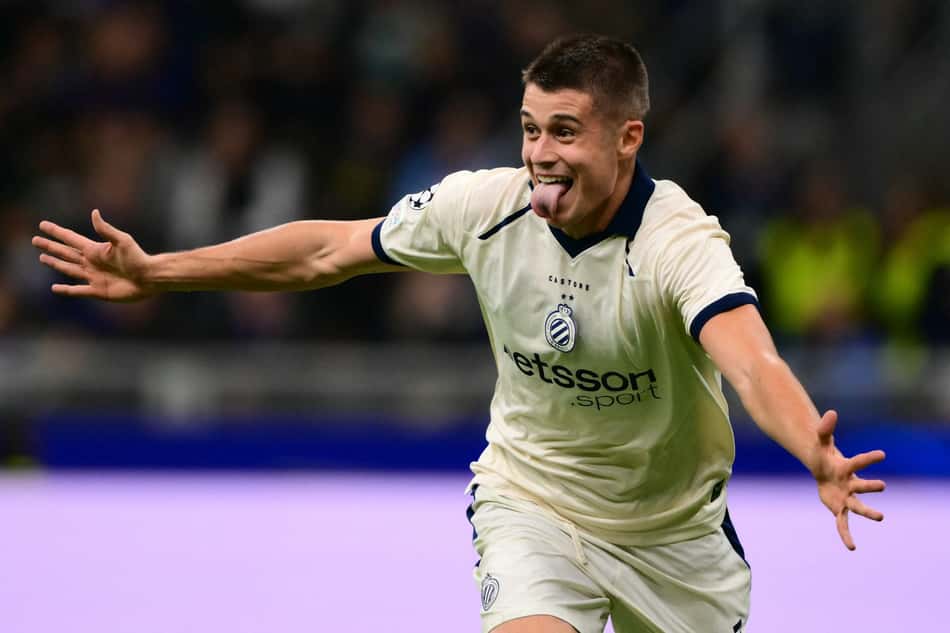 Tresoldi comemora gol do Club Brugge sobre a Inter de Milão, na Champions League