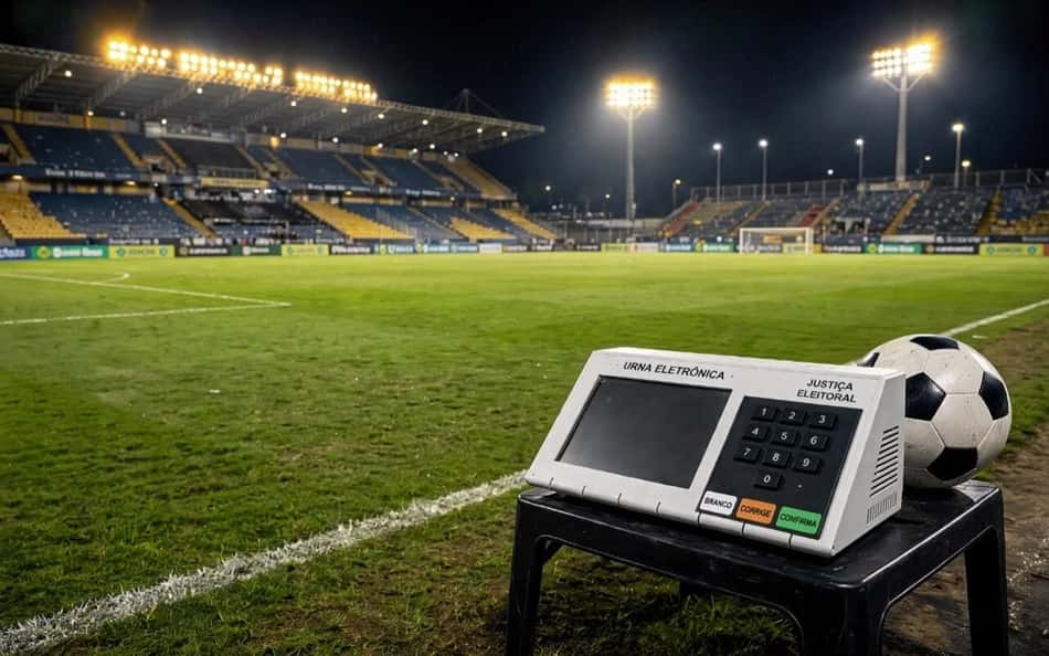 Urna eletônica em campo de futebol