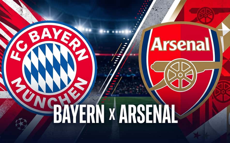 Ilustração com os escuos de Bayern de Munique e Arsenal