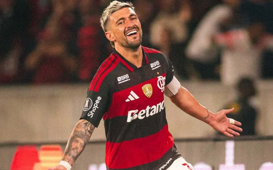 Comemoração de Arrascaeta em Flamengo x Del Valle (Foto: Divulgação/Flamengo)
