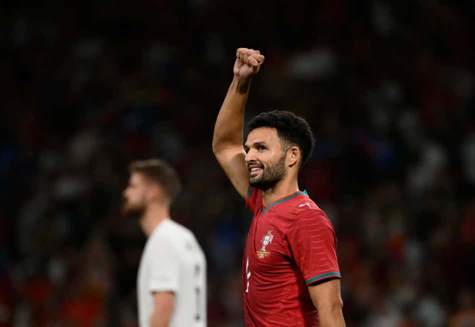 Gonçalo Ramos comemora gol no jogo de Portugal contra a Noruega